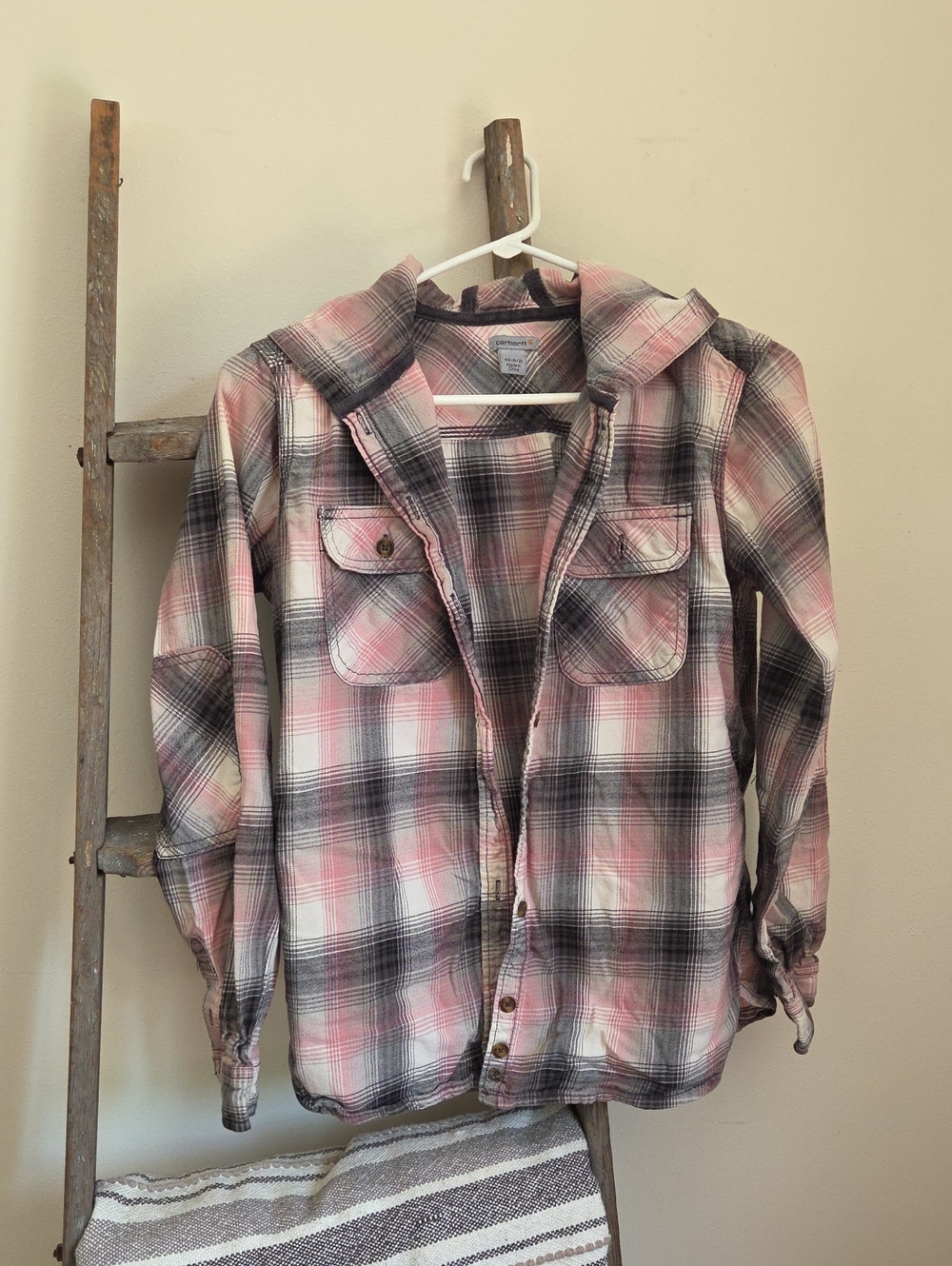 Carhartt Pink & Black Plaid Hooded Shirt Jacket